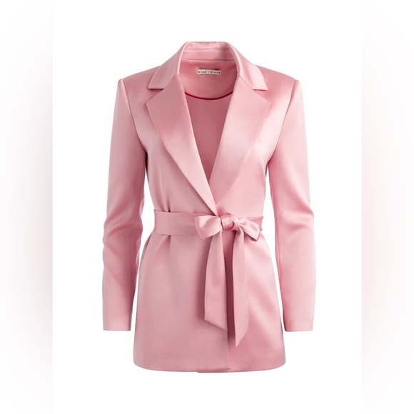 NWT $595 Alice + Olivia Karley Tie Belt Wrap Satin Blazer Coat - Picture 6 of 7